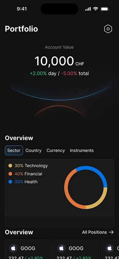 Fourth concept of the portfolio page of the mobile trading platform